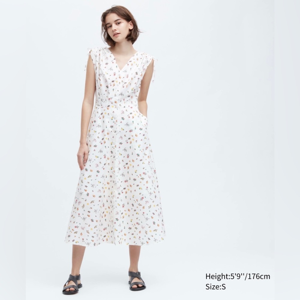 Uniqlo Cotton V-Neck Sleeveless Flare Dress (Floral) Ines de la Fressange Small